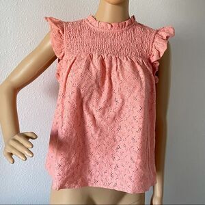 NWT VICI & Destiny Eyelet Lace Flutter Sleeve Smocked Top Coral Size XS